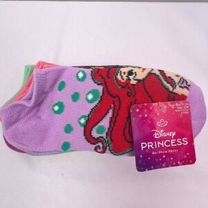 Disney Princess Girls No-Show Socks 6 Pair Pack Ariel Belle Tiana Size S/M 9-2.5